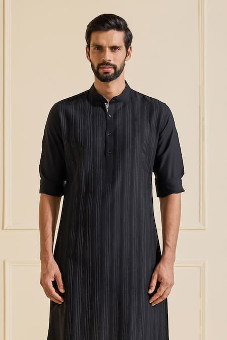 Shop Raghavendra Rathore Jodhpur Black Viscose Striped Classic Kurta Online at Aza Fashions Shop_Raghavendra Rathore Jodhpur_Black Viscose Striped Classic Kurta _Online_at_Aza_Fashions