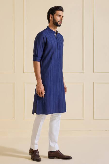Raghavendra Rathore Jodhpur Navy Viscose, Silk Classic Kurta Online at Aza Fashions Raghavendra Rathore Jodhpur_Navy Viscose, Silk Classic Kurta _Online_at_Aza_Fashions