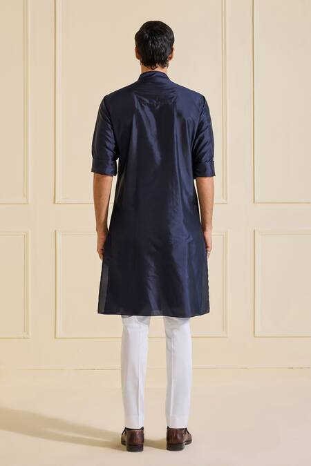 Raghavendra Rathore Jodhpur Navy Dupion Silk Classic Kurta 