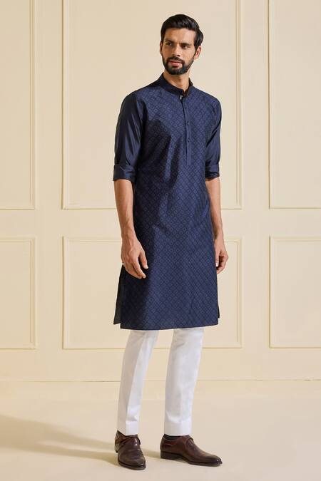 Raghavendra Rathore Jodhpur Navy Silk, Dupion Classic Kurta Online at Aza Fashions Raghavendra Rathore Jodhpur_Navy Silk, Dupion Classic Kurta _Online_at_Aza_Fashions