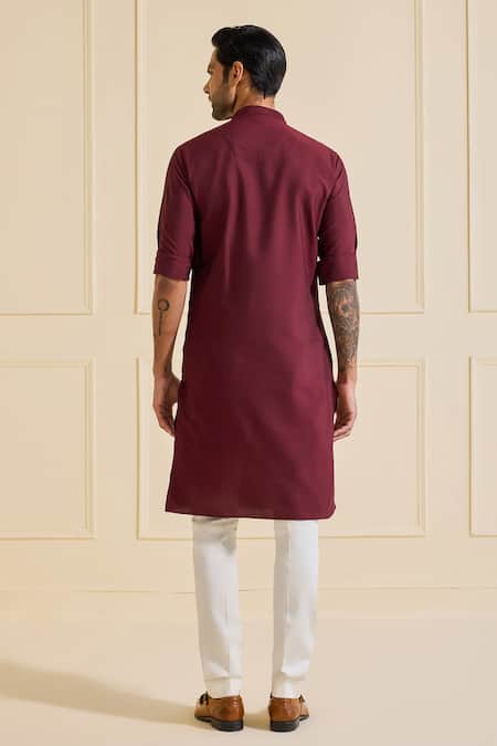Raghavendra Rathore Jodhpur Maroon Viscose Silk Classic Kurta 