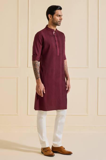 Raghavendra Rathore Jodhpur Maroon Viscose, Silk Classic Kurta Online at Aza Fashions Raghavendra Rathore Jodhpur_Maroon Viscose, Silk Classic Kurta _Online_at_Aza_Fashions