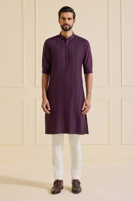 Raghavendra Rathore Jodhpur Wine Viscose Classic Stripe Pattern Kurta Online at Aza Fashions Raghavendra Rathore Jodhpur_Wine Viscose Classic Stripe Pattern Kurta _Online_at_Aza_Fashions
