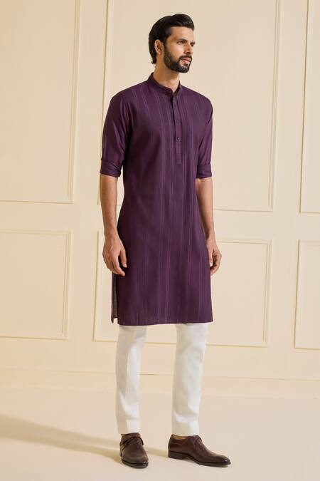 Buy Raghavendra Rathore Jodhpur Wine Viscose Classic Stripe Pattern Kurta Online at Aza Fashions Buy_Raghavendra Rathore Jodhpur_Wine Viscose Classic Stripe Pattern Kurta _Online_at_Aza_Fashions