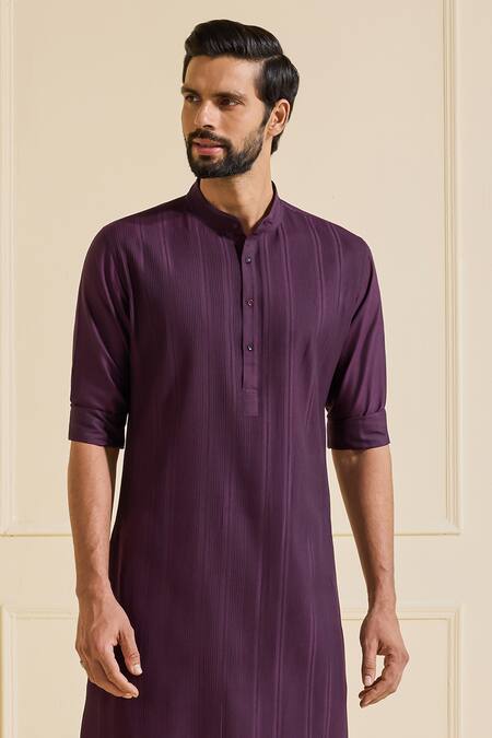 Shop Raghavendra Rathore Jodhpur Wine Viscose Classic Stripe Pattern Kurta Online at Aza Fashions Shop_Raghavendra Rathore Jodhpur_Wine Viscose Classic Stripe Pattern Kurta _Online_at_Aza_Fashions
