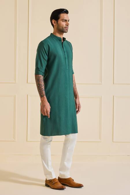 Raghavendra Rathore Jodhpur Green Viscose Classic Celestial Emerald Kurta Online at Aza Fashions Raghavendra Rathore Jodhpur_Green Viscose Classic Celestial Emerald Kurta _Online_at_Aza_Fashions