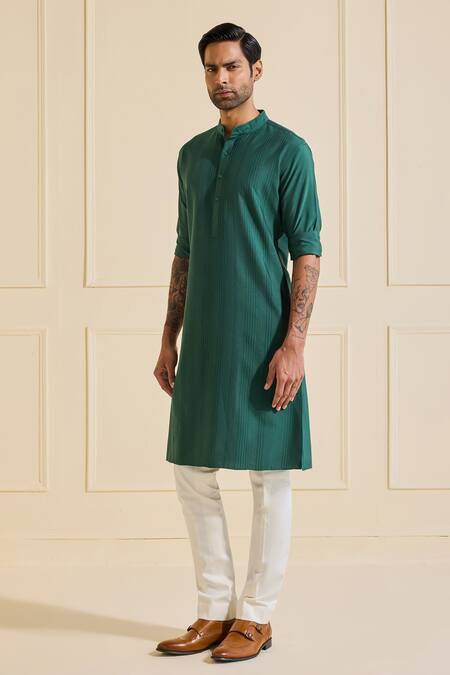 Buy Raghavendra Rathore Jodhpur Green Viscose Classic Celestial Emerald Kurta Online at Aza Fashions Buy_Raghavendra Rathore Jodhpur_Green Viscose Classic Celestial Emerald Kurta _Online_at_Aza_Fashions