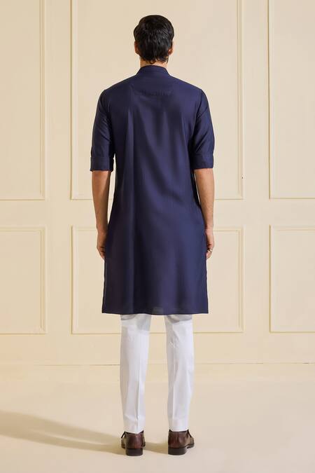 Shop Raghavendra Rathore Jodhpur Navy Viscose, Silk Striped Kurta at Aza Fashions Shop_Raghavendra Rathore Jodhpur_Navy Viscose, Silk Striped Kurta _at_Aza_Fashions