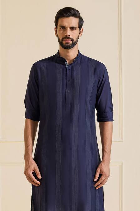 Shop Raghavendra Rathore Jodhpur Navy Viscose, Silk Striped Kurta Online at Aza Fashions Shop_Raghavendra Rathore Jodhpur_Navy Viscose, Silk Striped Kurta _Online_at_Aza_Fashions
