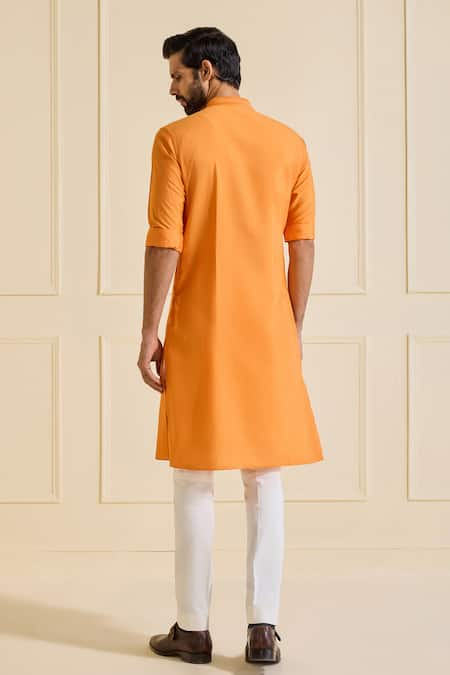 Shop Raghavendra Rathore Jodhpur Orange Viscose, Silk The Tangerine Symphony Kurta at Aza Fashions Shop_Raghavendra Rathore Jodhpur_Orange Viscose, Silk The Tangerine Symphony Kurta _at_Aza_Fashions