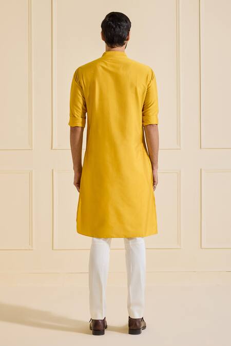 Shop Raghavendra Rathore Jodhpur Yellow Viscose Sunlit Splendour Pleated Kurta at Aza Fashions Shop_Raghavendra Rathore Jodhpur_Yellow Viscose Sunlit Splendour Pleated Kurta _at_Aza_Fashions