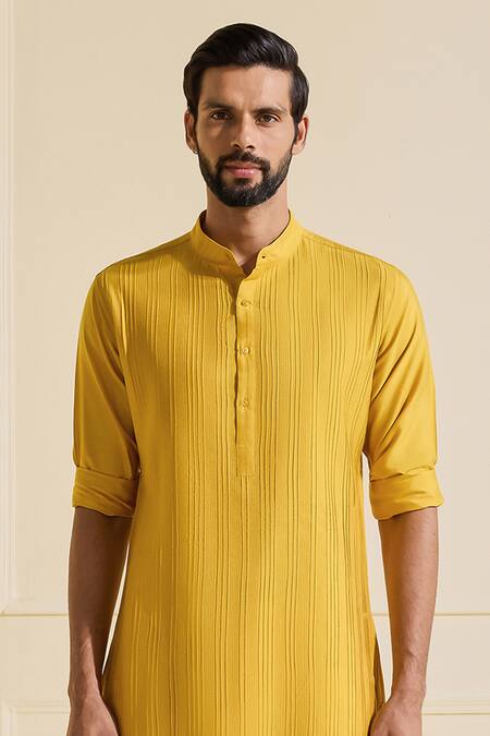 Buy Raghavendra Rathore Jodhpur Yellow Viscose Sunlit Splendour Pleated Kurta Online at Aza Fashions Buy_Raghavendra Rathore Jodhpur_Yellow Viscose Sunlit Splendour Pleated Kurta _Online_at_Aza_Fashions