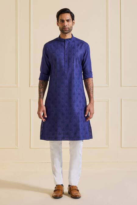Raghavendra Rathore Jodhpur Blue Silk Navy Designer Kurta Online at Aza Fashions Raghavendra Rathore Jodhpur_Blue Silk Navy Designer Kurta _Online_at_Aza_Fashions