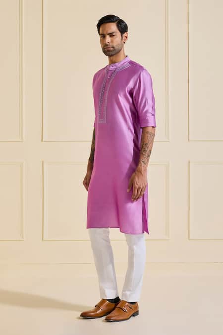Raghavendra Rathore Jodhpur Lavender Silk Embroidery Radiant Shimmer Kurta Online at Aza Fashions Raghavendra Rathore Jodhpur_Lavender Silk Embroidery Radiant Shimmer Kurta _Online_at_Aza_Fashions