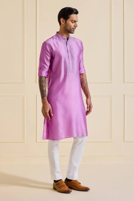 Shop Raghavendra Rathore Jodhpur Lavender Silk Embroidery Radiant Shimmer Kurta Online at Aza Fashions Shop_Raghavendra Rathore Jodhpur_Lavender Silk Embroidery Radiant Shimmer Kurta _Online_at_Aza_Fashions