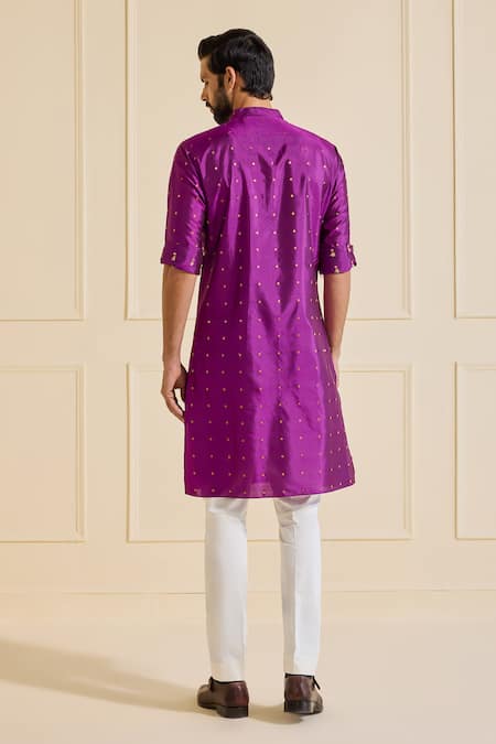 Shop Raghavendra Rathore Jodhpur Purple Twill Zari Butti Pattern Kurta at Aza Fashions Shop_Raghavendra Rathore Jodhpur_Purple Twill Zari Butti Pattern Kurta _at_Aza_Fashions