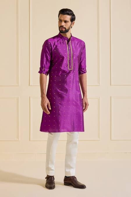Raghavendra Rathore Jodhpur Purple Twill Zari Butti Pattern Kurta Online at Aza Fashions Raghavendra Rathore Jodhpur_Purple Twill Zari Butti Pattern Kurta _Online_at_Aza_Fashions