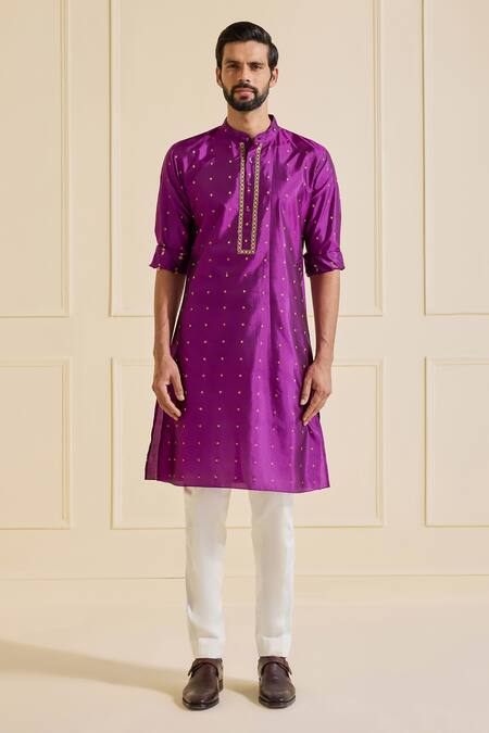 Buy Raghavendra Rathore Jodhpur Purple Twill Zari Butti Pattern Kurta Online at Aza Fashions Buy_Raghavendra Rathore Jodhpur_Purple Twill Zari Butti Pattern Kurta _Online_at_Aza_Fashions