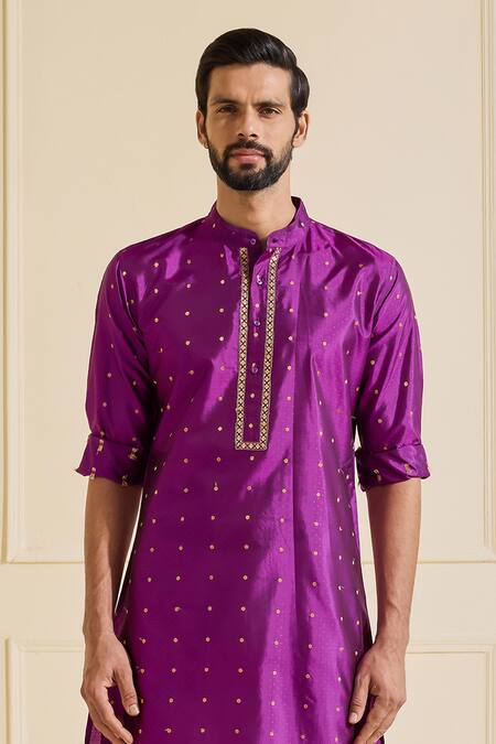 Shop Raghavendra Rathore Jodhpur Purple Twill Zari Butti Pattern Kurta Online at Aza Fashions Shop_Raghavendra Rathore Jodhpur_Purple Twill Zari Butti Pattern Kurta _Online_at_Aza_Fashions