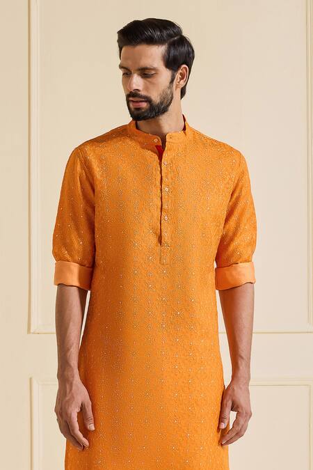 Raghavendra Rathore Jodhpur Orange Silk Embroidery Kurta Online at Aza Fashions Raghavendra Rathore Jodhpur_Orange Silk Embroidery Kurta _Online_at_Aza_Fashions