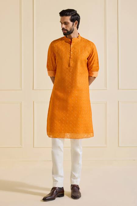 Shop Raghavendra Rathore Jodhpur Orange Silk Embroidery Kurta Online at Aza Fashions Shop_Raghavendra Rathore Jodhpur_Orange Silk Embroidery Kurta _Online_at_Aza_Fashions