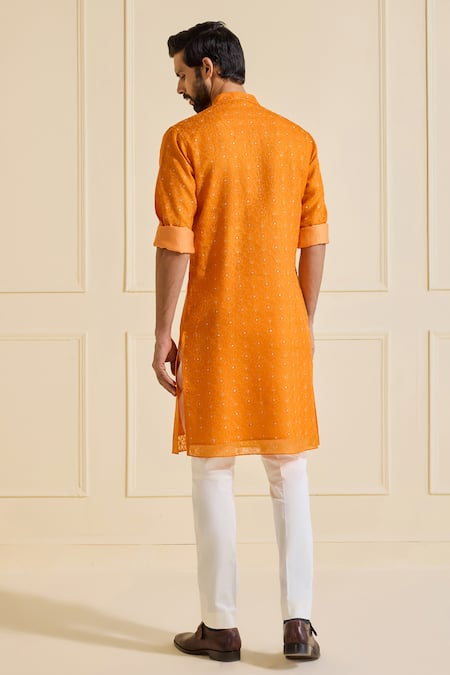 Shop Raghavendra Rathore Jodhpur Orange Silk Embroidery Kurta at Aza Fashions Shop_Raghavendra Rathore Jodhpur_Orange Silk Embroidery Kurta _at_Aza_Fashions