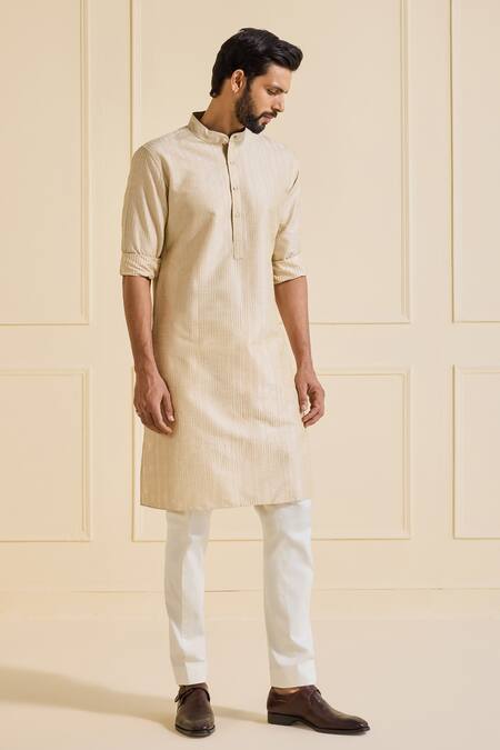Raghavendra Rathore Jodhpur_Beige Silk Classic Kurta _Online_at_Aza_Fashions