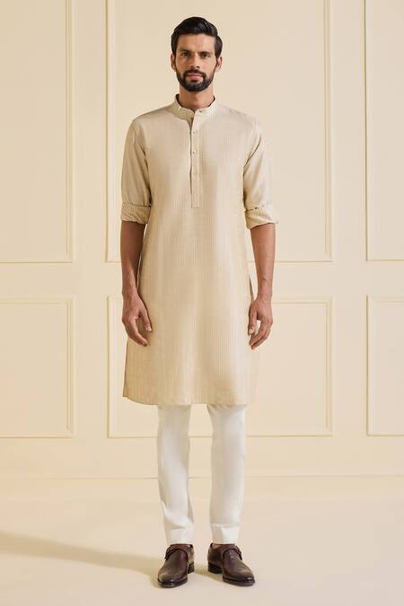 Buy_Raghavendra Rathore Jodhpur_Beige Silk Classic Kurta _Online_at_Aza_Fashions