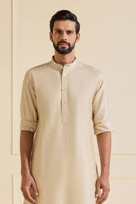 Shop_Raghavendra Rathore Jodhpur_Beige Silk Classic Kurta _Online_at_Aza_Fashions