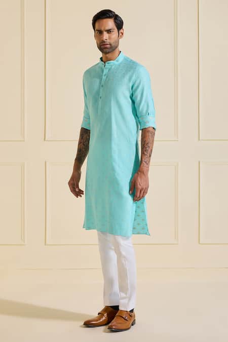 Raghavendra Rathore Jodhpur Turquoise Viscose Embroidery Skyward Serenity Kurta Online at Aza Fashions Raghavendra Rathore Jodhpur_Turquoise Viscose Embroidery Skyward Serenity Kurta _Online_at_Aza_Fashions