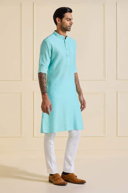 Buy Raghavendra Rathore Jodhpur Turquoise Viscose Embroidery Skyward Serenity Kurta Online at Aza Fashions Buy_Raghavendra Rathore Jodhpur_Turquoise Viscose Embroidery Skyward Serenity Kurta _Online_at_Aza_Fashions