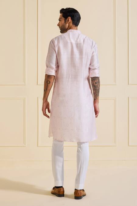 Shop Raghavendra Rathore Jodhpur Pink Silk Embroidery Luminous Classic Kurta at Aza Fashions Shop_Raghavendra Rathore Jodhpur_Pink Silk Embroidery Luminous Classic Kurta _at_Aza_Fashions