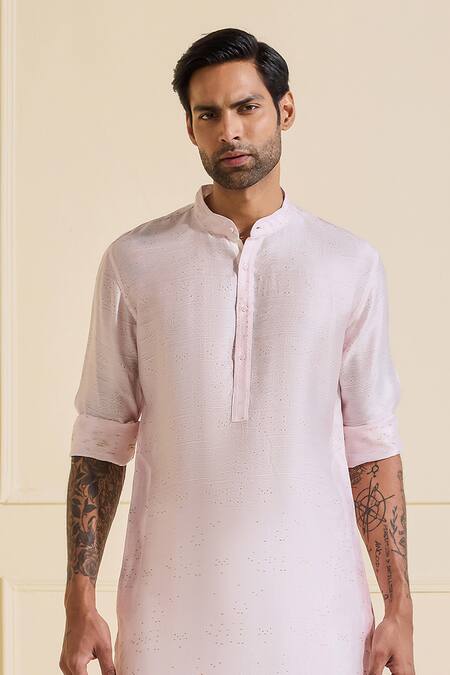 Shop Raghavendra Rathore Jodhpur Pink Silk Embroidery Luminous Classic Kurta Online at Aza Fashions Shop_Raghavendra Rathore Jodhpur_Pink Silk Embroidery Luminous Classic Kurta _Online_at_Aza_Fashions