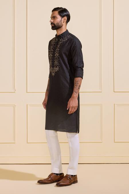 Raghavendra Rathore Jodhpur Black Silk Embroidery Kurta Online at Aza Fashions Raghavendra Rathore Jodhpur_Black Silk Embroidery Kurta _Online_at_Aza_Fashions