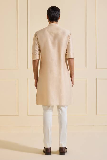 Shop_Raghavendra Rathore Jodhpur_Beige Silk Classic Kurta _at_Aza_Fashions