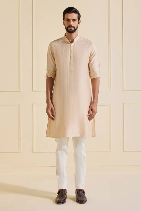 Shop_Raghavendra Rathore Jodhpur_Beige Silk Classic Kurta _Online_at_Aza_Fashions