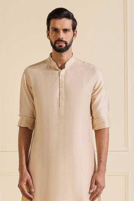 Raghavendra Rathore Jodhpur_Beige Silk Classic Kurta _at_Aza_Fashions