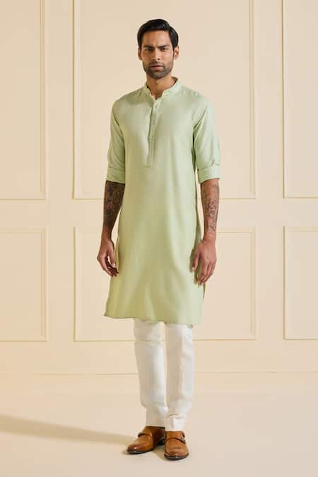 Raghavendra Rathore Jodhpur Green Viscose, Silk Classic Mint Charm Kurta Online at Aza Fashions Raghavendra Rathore Jodhpur_Green Viscose, Silk Classic Mint Charm Kurta _Online_at_Aza_Fashions