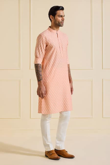 Raghavendra Rathore Jodhpur Peach Viscose, Silk Ornate Blossom Kurta Online at Aza Fashions Raghavendra Rathore Jodhpur_Peach Viscose, Silk Ornate Blossom Kurta _Online_at_Aza_Fashions