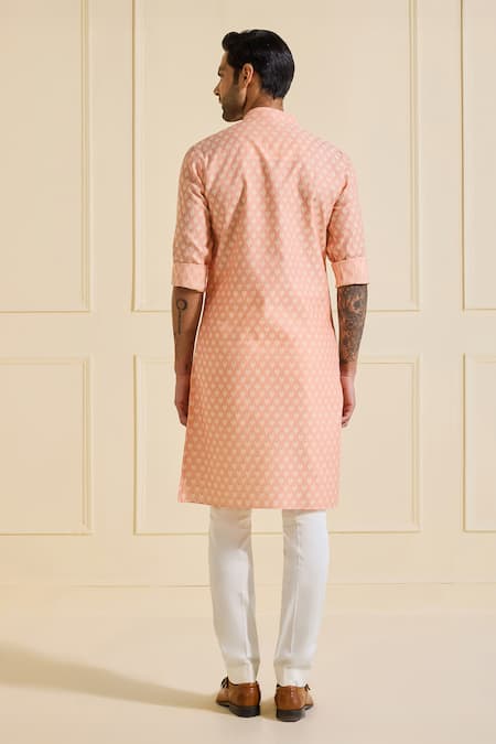 Shop Raghavendra Rathore Jodhpur Peach Viscose, Silk Ornate Blossom Kurta at Aza Fashions Shop_Raghavendra Rathore Jodhpur_Peach Viscose, Silk Ornate Blossom Kurta _at_Aza_Fashions