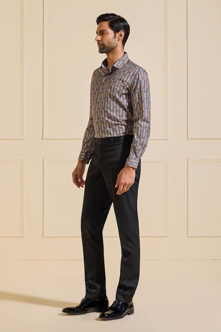 Raghavendra Rathore Jodhpur_Blue Cotton Decorative Luxe Shirt _Online_at_Aza_Fashions