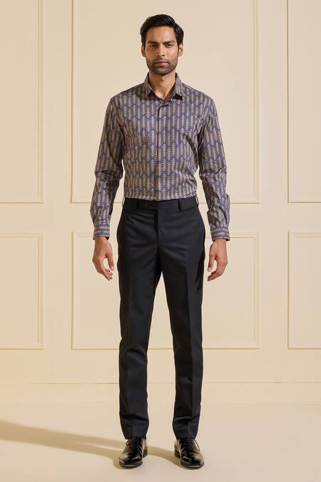 Buy_Raghavendra Rathore Jodhpur_Blue Cotton Decorative Luxe Shirt _Online_at_Aza_Fashions