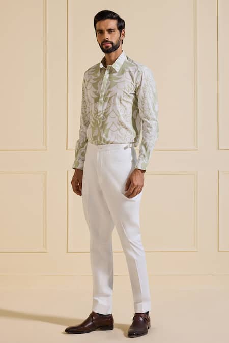 Raghavendra Rathore Jodhpur White Cotton Floral Print Designer Shirt Online at Aza Fashions Raghavendra Rathore Jodhpur_White Cotton Floral Print Designer Shirt _Online_at_Aza_Fashions