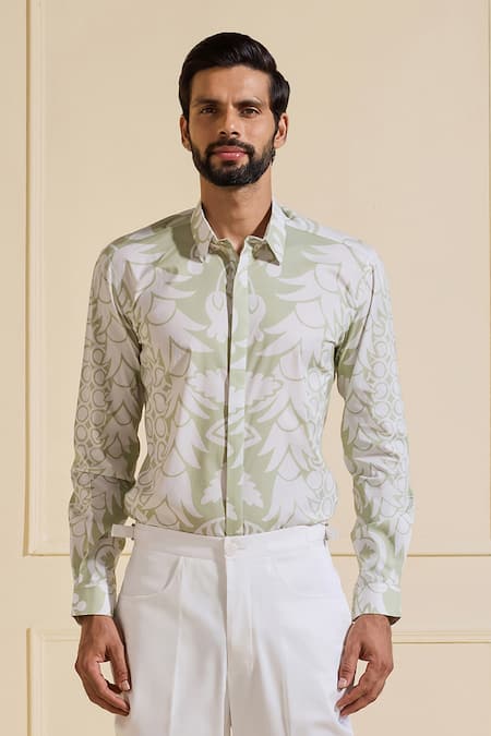 Shop Raghavendra Rathore Jodhpur White Cotton Floral Print Designer Shirt Online at Aza Fashions Shop_Raghavendra Rathore Jodhpur_White Cotton Floral Print Designer Shirt _Online_at_Aza_Fashions