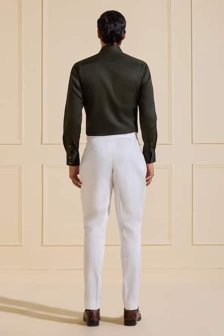 Raghavendra Rathore Jodhpur Designer Olive Green Cotton Shirt 