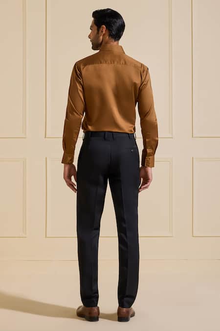 Shop Raghavendra Rathore Jodhpur Brown Cotton Gleam Formal Shirt at Aza Fashions Shop_Raghavendra Rathore Jodhpur_Brown Cotton Gleam Formal Shirt _at_Aza_Fashions