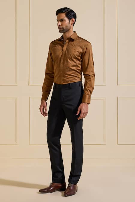 Raghavendra Rathore Jodhpur Brown Cotton Gleam Formal Shirt Online at Aza Fashions Raghavendra Rathore Jodhpur_Brown Cotton Gleam Formal Shirt _Online_at_Aza_Fashions
