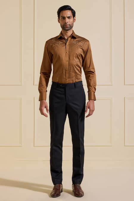 Buy Raghavendra Rathore Jodhpur Brown Cotton Gleam Formal Shirt Online at Aza Fashions Buy_Raghavendra Rathore Jodhpur_Brown Cotton Gleam Formal Shirt _Online_at_Aza_Fashions