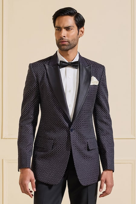 Shop_Raghavendra Rathore Jodhpur_Purple Satin Celestial Extravagant Tuxedo Jacket _Online_at_Aza_Fashions