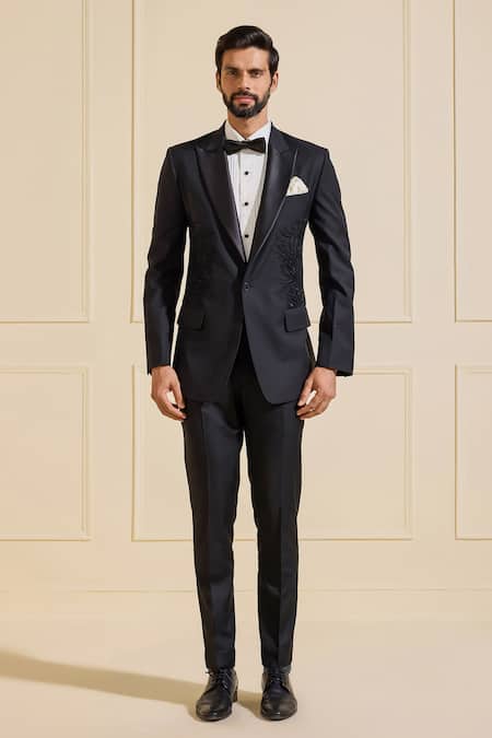 Raghavendra Rathore Jodhpur Black Suede Embroidery Classic Ebon Tuxedo Jacket Online at Aza Fashions Raghavendra Rathore Jodhpur_Black Suede Embroidery Classic Ebon Tuxedo Jacket _Online_at_Aza_Fashions